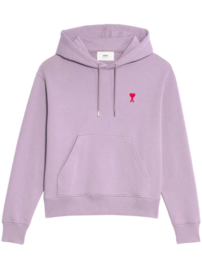 Ami Alexandre Mattiussi Embroidered-logo Organic-cotton Hoodie In Purple