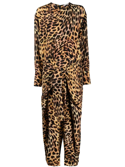 Stella Mccartney Cheetah-print Silk Jumpsuit In Black