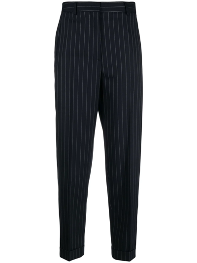 Alberto Biani Cropped Pinstripe Trousers In Blue