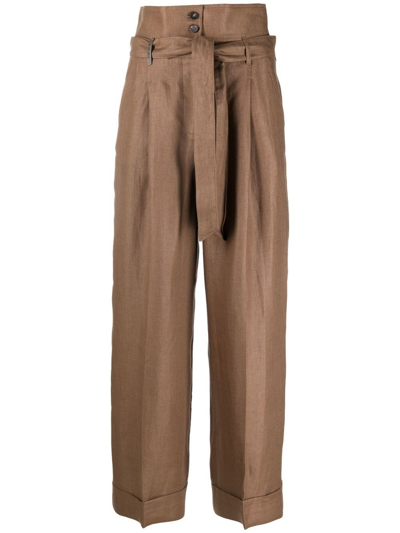 Peserico High-waisted Cropped Trousers In Brown