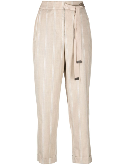 Peserico Striped Side-tie Tapered Trousers In Neutrals