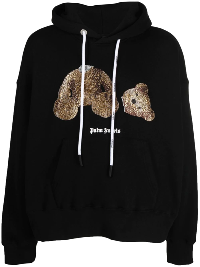 Palm Angels Black Bear Sweatshirt Hoodie With Strass