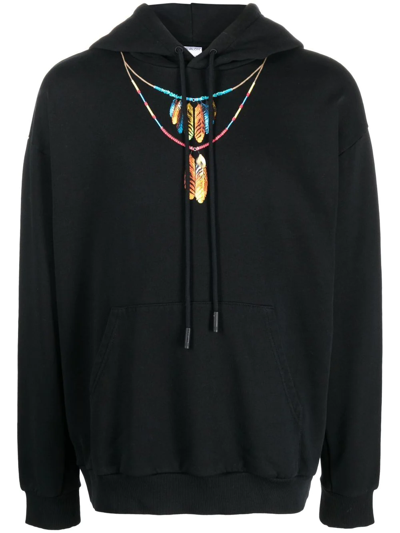 Marcelo Burlon County Of Milan Feathers Print Cotton Over Hoodie In Black