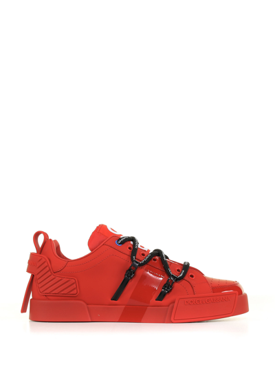 Dolce & Gabbana Sneaker Portofino In Vitello E Vernice Colore Rosso In Red