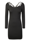 Off-white Ribbed Dress With Crossed Straps Detail Black In Black