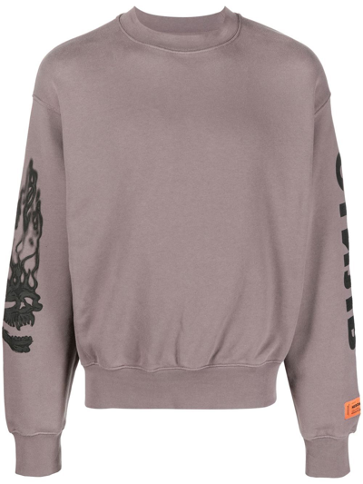 Heron Preston Flaming Skull Sweatshirt In Grey