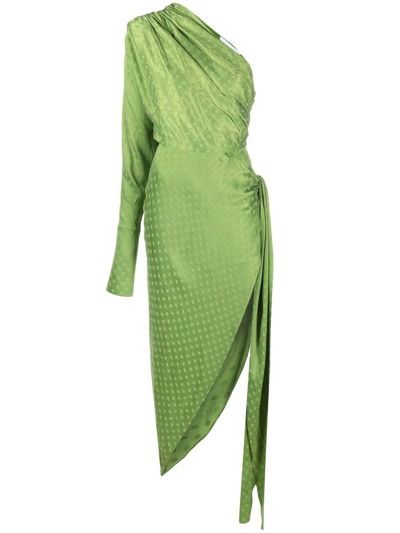 Aleksandre Akhalkatsishvili One-shoulder Asymmetric Ruched Dress In Green