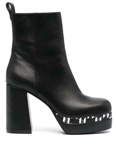 Karl Lagerfeld Monogram-print Platform Boots In Black