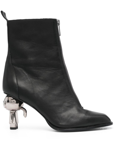 Karl Lagerfeld Ikonik Heeled Leather Ankle Boots In Black