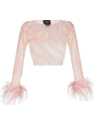 Santa Feathers Rhinestone-embellished Crop Top In Pink