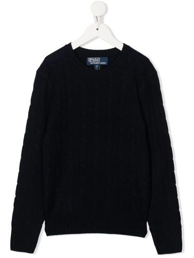 Ralph Lauren Kids' Cable-knit Crew-neck Jumper In Blue