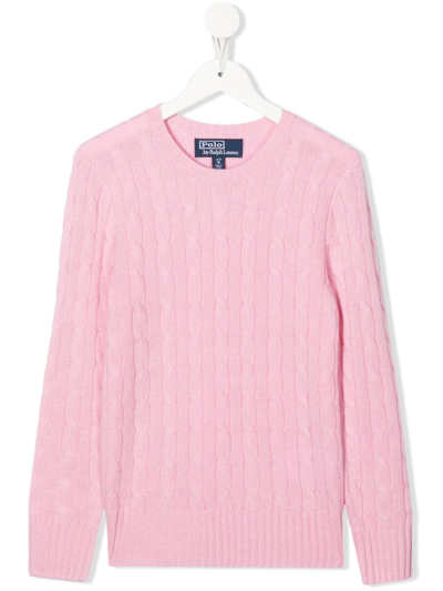 Ralph Lauren Kids' Cable-knit Cashmere Sweater In 粉色