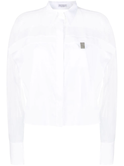 Brunello Cucinelli Sheer-panel Monili-chain Shirt In White