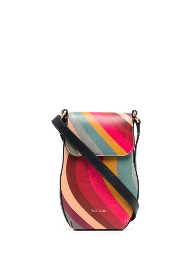 Paul Smith Stripe-print Leather Crossbody Bag In 粉色