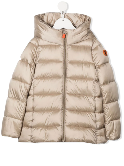 Save The Duck Kids' Logo-patch Hooded Puffer Jacket In Beige