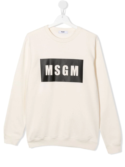 Msgm Teen Logo-print Sweatshirt In Neutrals