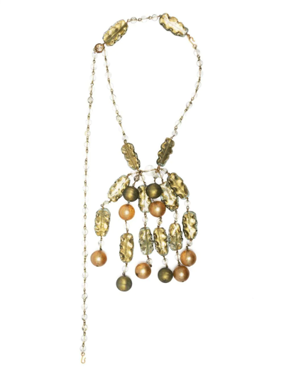Pre-owned Giorgio Armani 1990s Leaf-motif Beaded Necklace In Gold