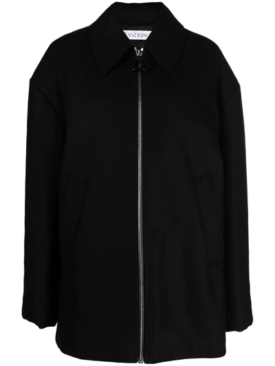 Jw Anderson Zip-front Wool-blend Coat In Black
