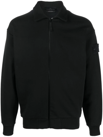 Stone Island Compass Patch Zipped Jacket In Black
