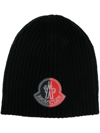MONCLER GENIUS LOGO-PATCH RIBBED-KNIT BEANIE