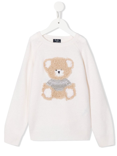 Il Gufo Babies' Teddy-bear Detail Knit Jumper In Neutrals