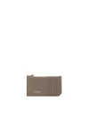 Saint Laurent Fragments Leather Zip Card Case In Taupe