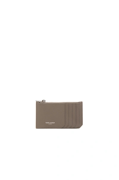 Saint Laurent Fragments Leather Zip Card Case In Taupe