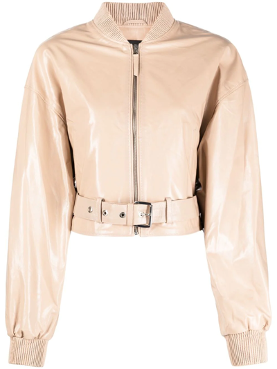 Manokhi Cropped Leather Jacket In Neutrals