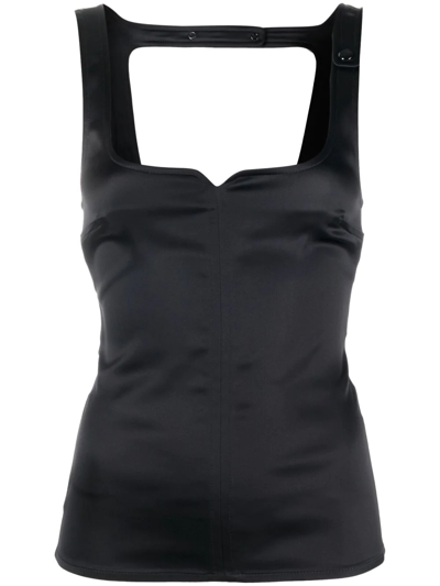 Courrèges Sweetheart-neck Stretch-woven Top In Nero