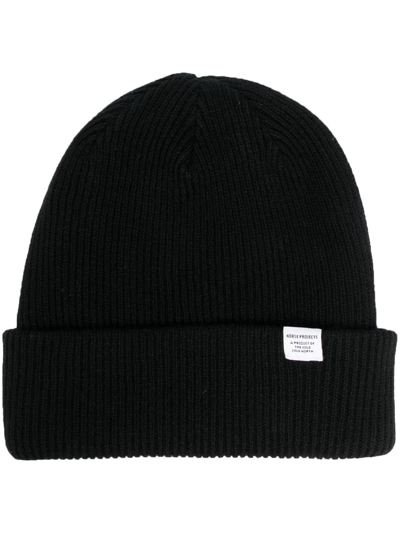 Norse Projects Ribbed-knit Lambs Wool Hat In Black