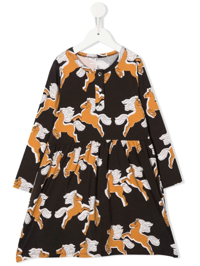 Mini Rodini Kids' Gots Horses Printed Dress Black In Nero