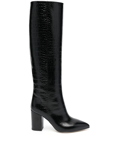 Paris Texas Crocodile-effect Knee-high Boots In Black