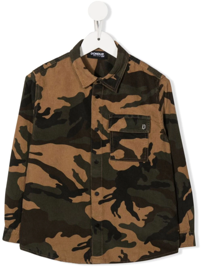 Dondup Kids' Camouflage-print Jacket In Brown