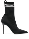 Balmain Skye Logo-detailed Stretch-knit Ankle Boots In Black