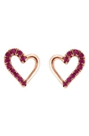 Effy 14k Rose Gold Ruby Heart Stud Earrings In Red