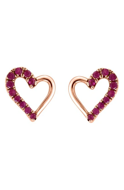 Effy 14k Rose Gold Ruby Heart Stud Earrings In Red