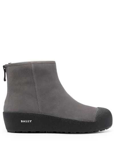 Bally Zip-detail Suede Boots In Grey