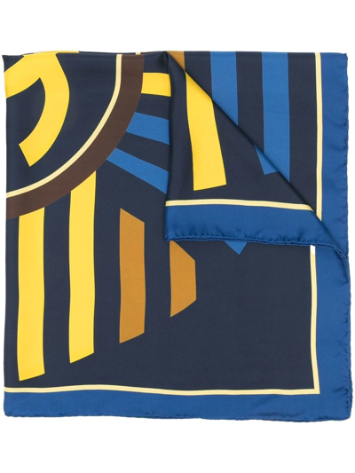 Pre-owned Chanel 2010s Logo Striped Silk Scarf In Blue
