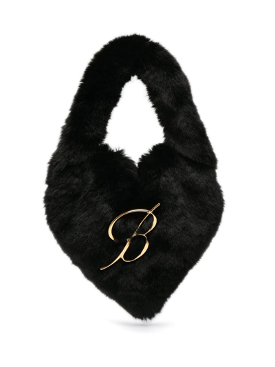 Blumarine Logo-plaque Faux Fur Tote Bag In Black