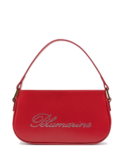 Blumarine Red Rhinestone Logo Leather Shoulder Bag