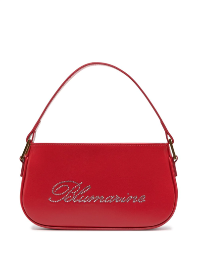 Blumarine Rhinestone-logo Leather Shoulder Bag In Red