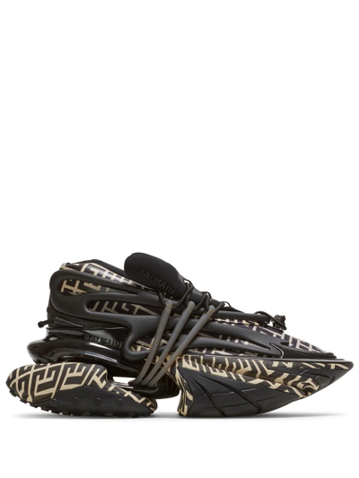 Balmain Men's Unicorn Monogram Neoprene & Rubberized Leather Layered Sneakers In Black
