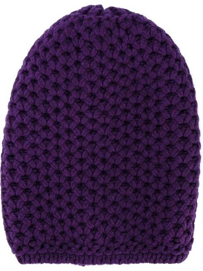 Inverni Chunky Wool Knitted Beanie In Pink&purple