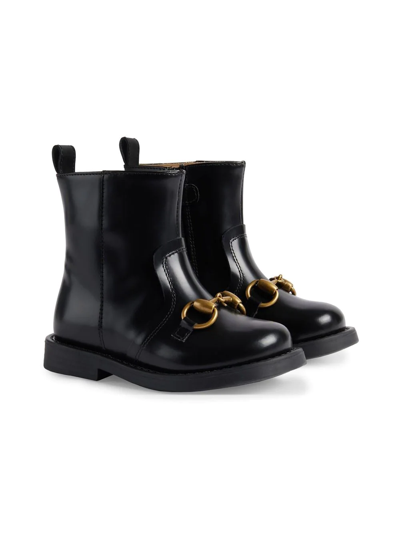 Gucci Kids' Horsebit-embellished Ankle Boots In Black