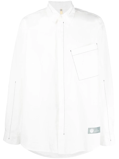 Oamc Asymmetric Pocket Long Sleeve Shirt In White