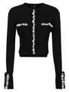 Balmain Pearlescent Beaded Ruffle Rib Crop Cardigan In Pa Noir