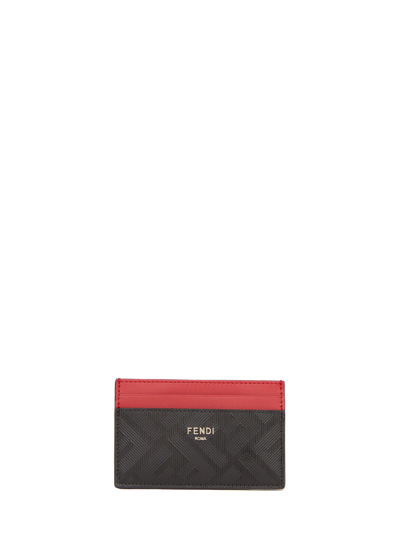 Fendi Ff Leather Cardholder In Black