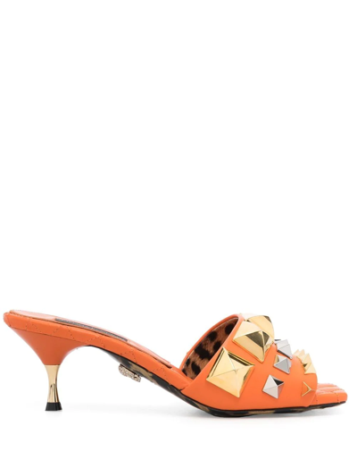 Philipp Plein Studded Square-toe Sandals In Orange