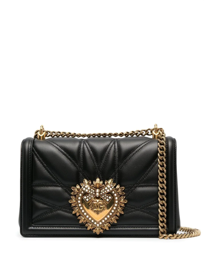 Dolce & Gabbana Medium Devotion Quilted Crossbody Bag In Schwarz