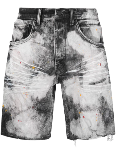 Purple Brand Black P020 Bleached Splatter Denim Shorts